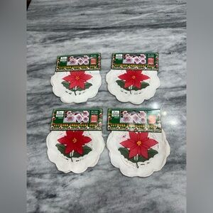 Vintage Christmas Cutwork Embroidery Doily Round Red Poinsettia 6”Lot Of 12